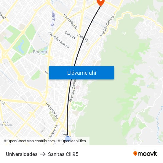 Universidades to Sanitas Cll 95 map