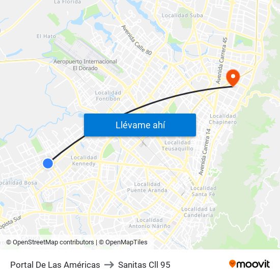 Portal De Las Américas to Sanitas Cll 95 map