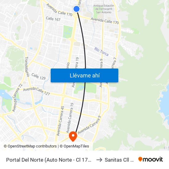 Portal Del Norte (Auto Norte - Cl 174a) to Sanitas Cll 95 map