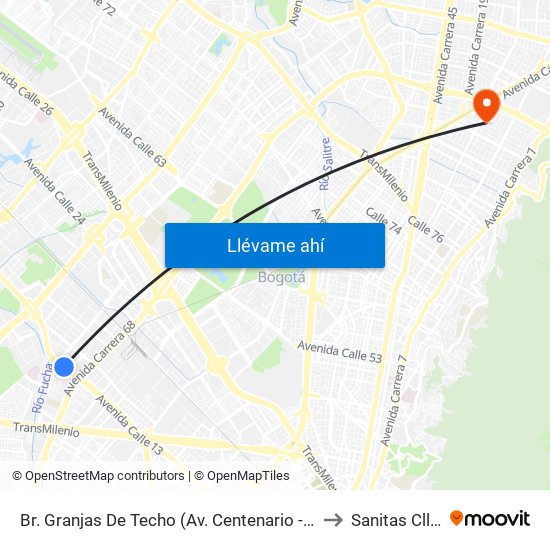 Br. Granjas De Techo (Av. Centenario - Kr 65) to Sanitas Cll 95 map