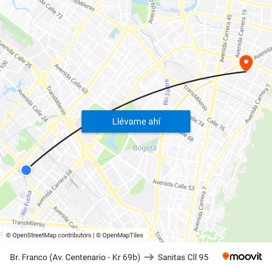 Br. Franco (Av. Centenario - Kr 69b) to Sanitas Cll 95 map