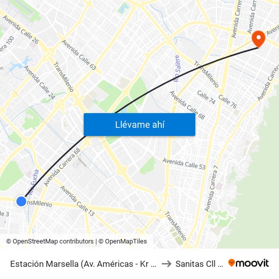 Estación Marsella (Av. Américas - Kr 69b) to Sanitas Cll 95 map