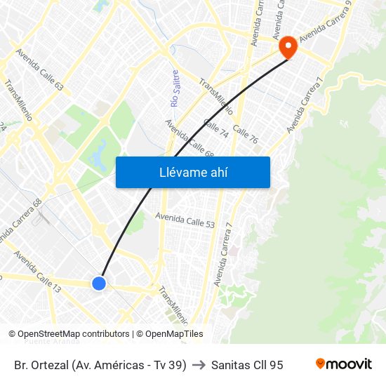 Br. Ortezal (Av. Américas - Tv 39) to Sanitas Cll 95 map
