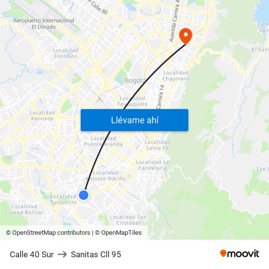 Calle 40 Sur to Sanitas Cll 95 map