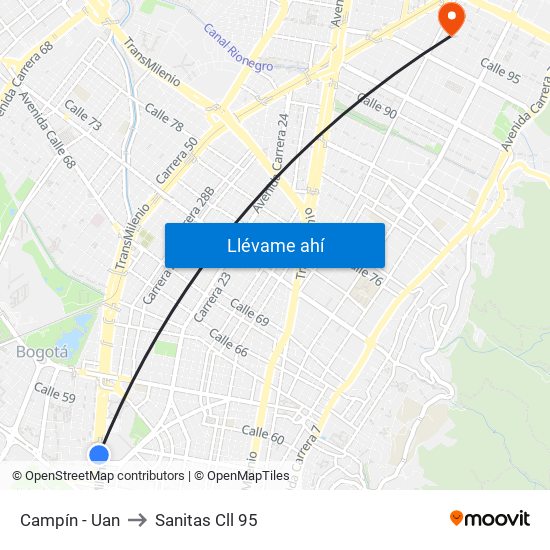 Campín - Uan to Sanitas Cll 95 map