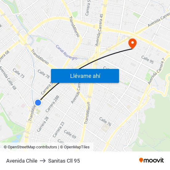 Avenida Chile to Sanitas Cll 95 map