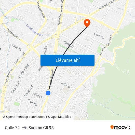 Calle 72 to Sanitas Cll 95 map
