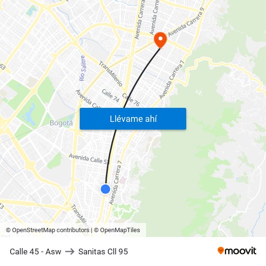 Calle 45 - Asw to Sanitas Cll 95 map