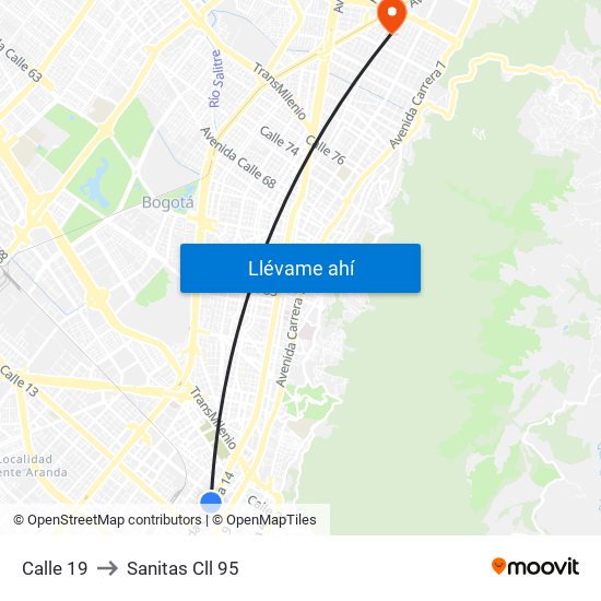 Calle 19 to Sanitas Cll 95 map