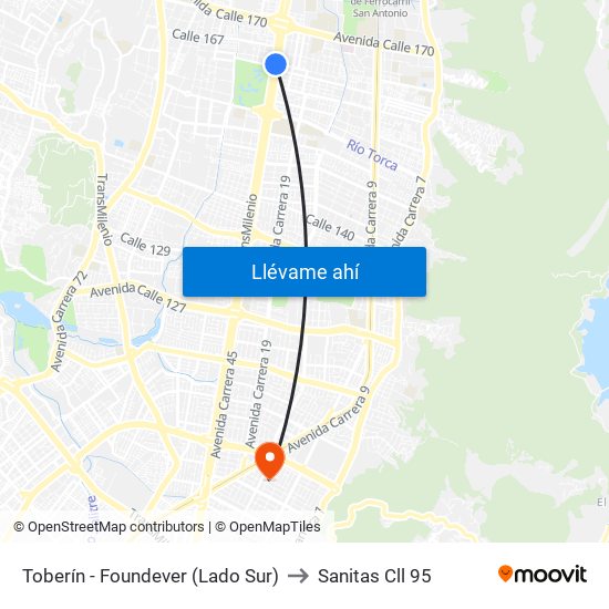 Toberín - Foundever (Lado Sur) to Sanitas Cll 95 map