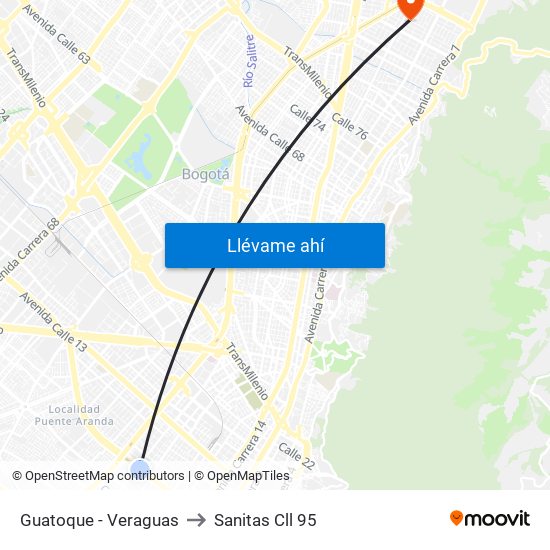 Guatoque - Veraguas to Sanitas Cll 95 map