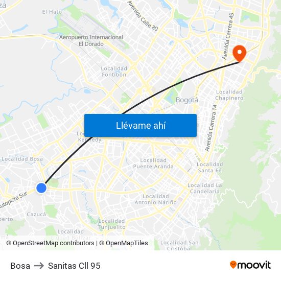 Bosa to Sanitas Cll 95 map