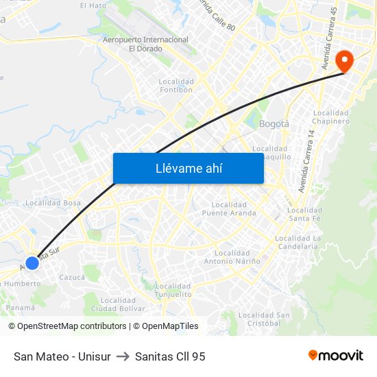 San Mateo - Unisur to Sanitas Cll 95 map