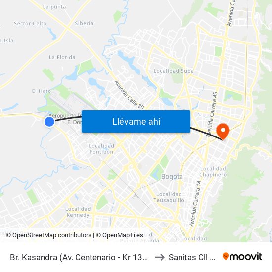 Br. Kasandra (Av. Centenario - Kr 134a) to Sanitas Cll 95 map