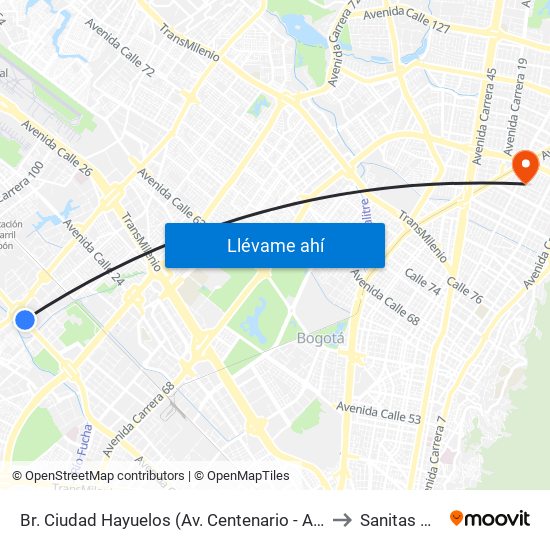 Br. Ciudad Hayuelos (Av. Centenario - Av. C. De Cali) to Sanitas Cll 95 map