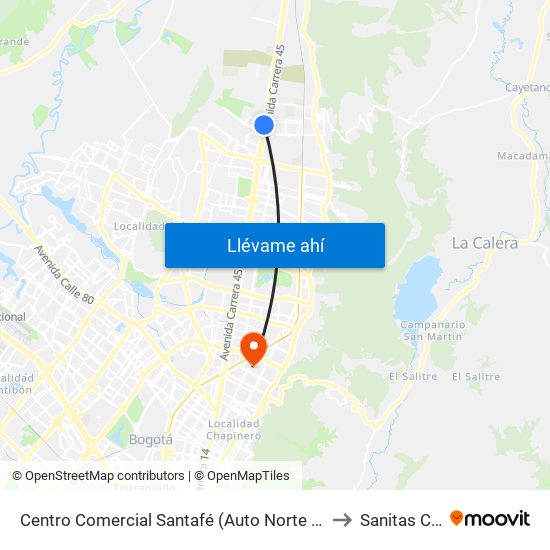 Centro Comercial Santafé (Auto Norte - Cl 187) (B) to Sanitas Cll 95 map