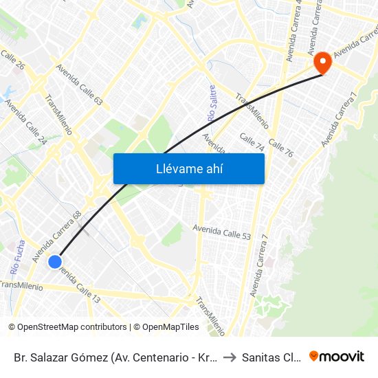 Br. Salazar Gómez (Av. Centenario - Kr 65) (A) to Sanitas Cll 95 map