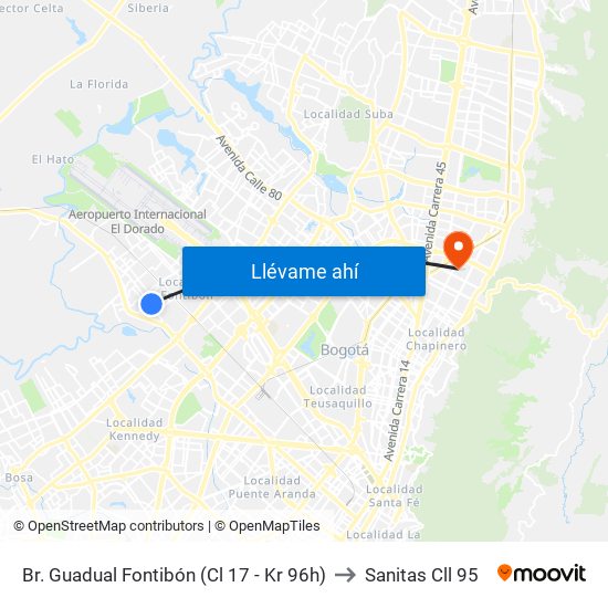 Br. Guadual Fontibón (Cl 17 - Kr 96h) to Sanitas Cll 95 map