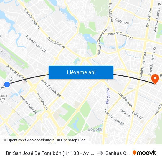 Br. San José De Fontibón (Kr 100 - Av. Esperanza) to Sanitas Cll 95 map