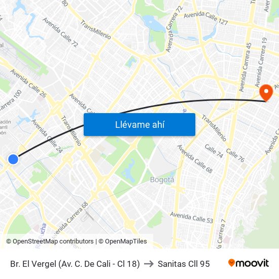 Br. El Vergel (Av. C. De Cali - Cl 18) to Sanitas Cll 95 map