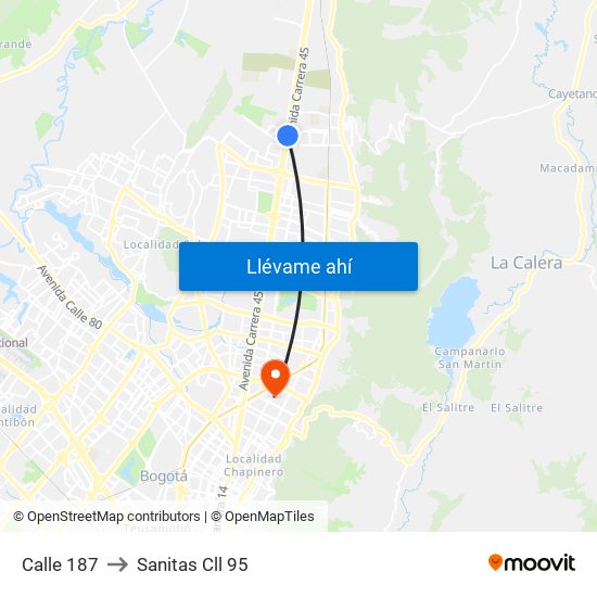 Calle 187 to Sanitas Cll 95 map