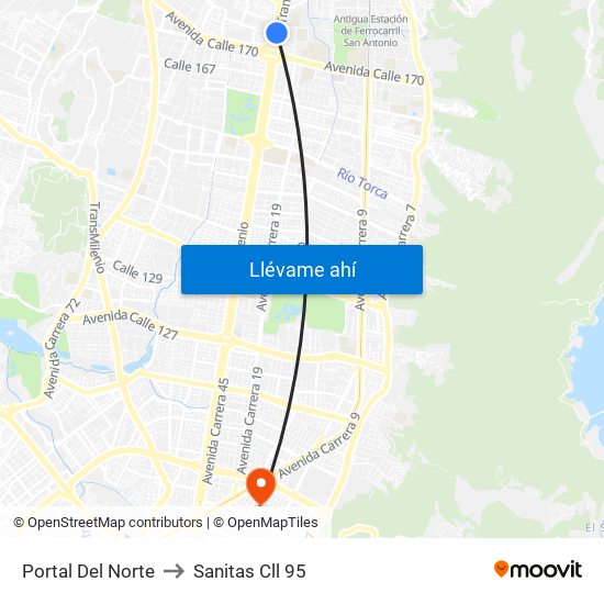 Portal Del Norte to Sanitas Cll 95 map