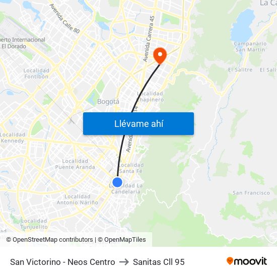 San Victorino - Neos Centro to Sanitas Cll 95 map