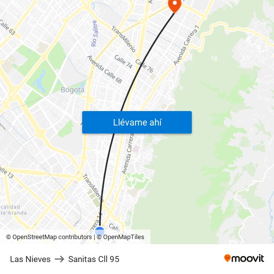 Las Nieves to Sanitas Cll 95 map
