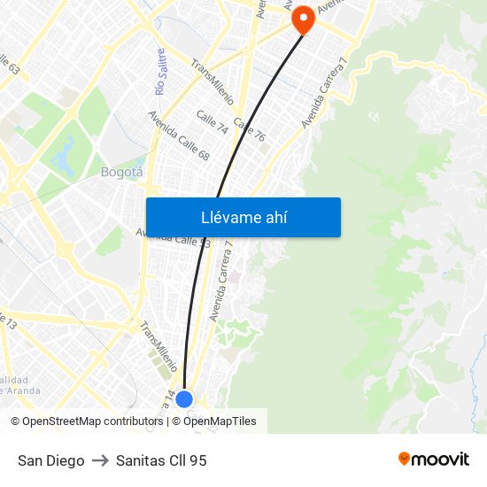 San Diego to Sanitas Cll 95 map