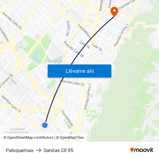 Paloquemao to Sanitas Cll 95 map