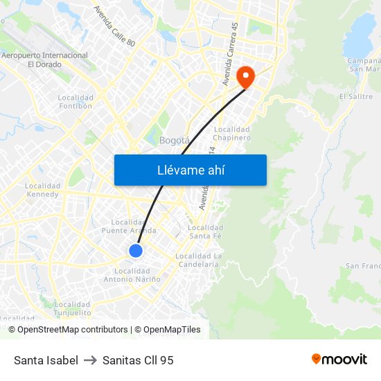 Santa Isabel to Sanitas Cll 95 map