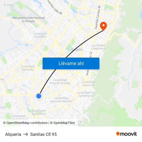 Alquería to Sanitas Cll 95 map