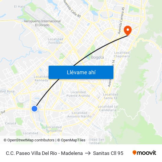 C.C. Paseo Villa Del Río - Madelena to Sanitas Cll 95 map