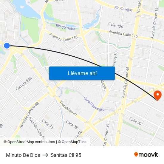 Minuto De Dios to Sanitas Cll 95 map