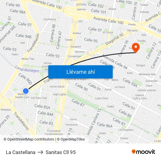 La Castellana to Sanitas Cll 95 map