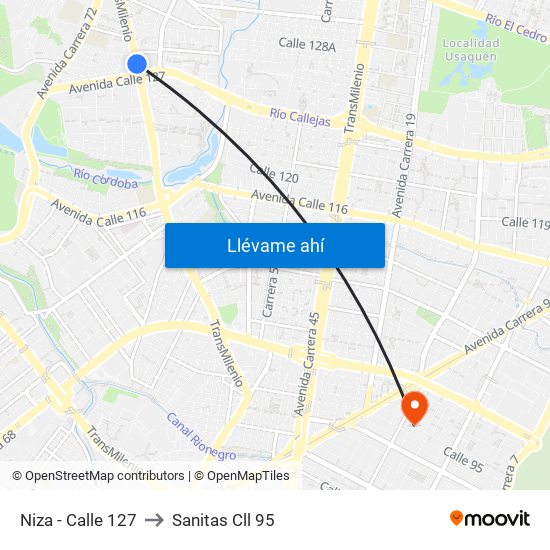 Niza - Calle 127 to Sanitas Cll 95 map