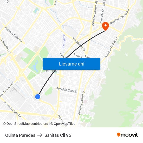 Quinta Paredes to Sanitas Cll 95 map