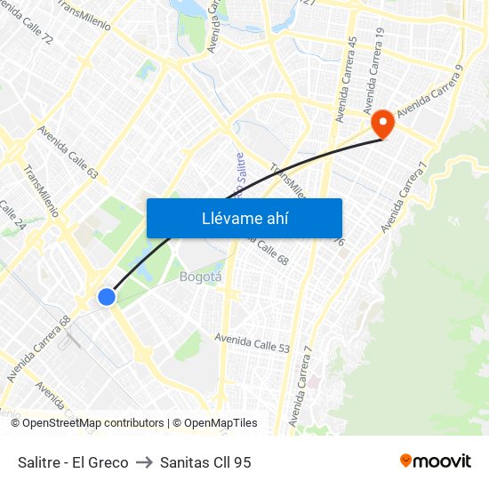 Salitre - El Greco to Sanitas Cll 95 map