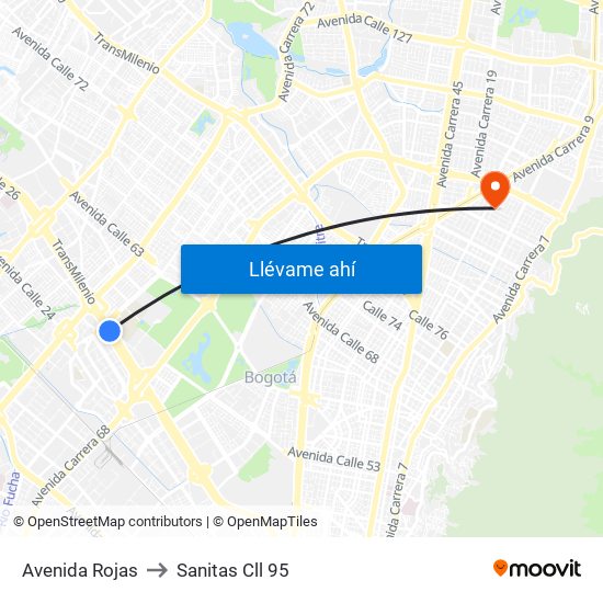 Avenida Rojas to Sanitas Cll 95 map