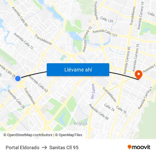 Portal Eldorado to Sanitas Cll 95 map