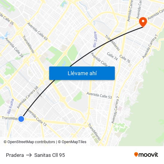 Pradera to Sanitas Cll 95 map