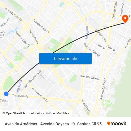 Avenida Américas - Avenida Boyacá to Sanitas Cll 95 map