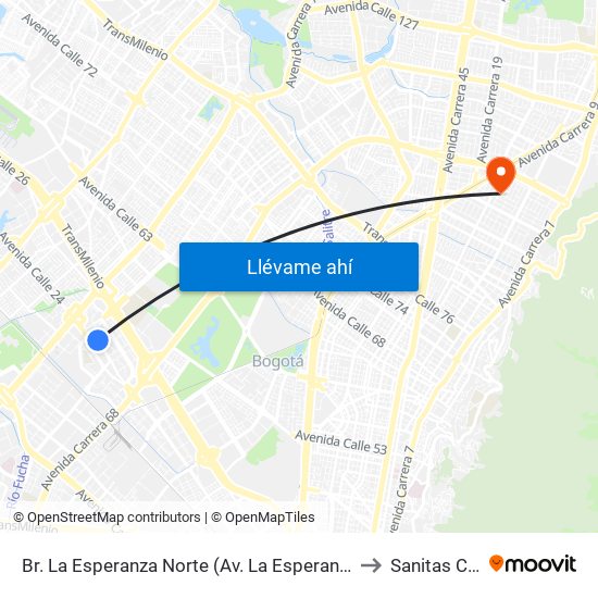 Br. La Esperanza Norte (Av. La Esperanza - Kr 69d) to Sanitas Cll 95 map