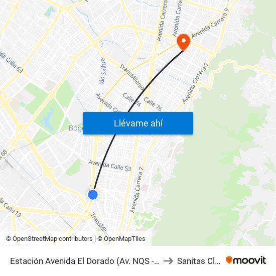 Estación Avenida El Dorado (Av. NQS - Cl 40a) to Sanitas Cll 95 map