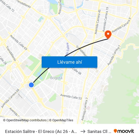Estación Salitre - El Greco (Ac 26 - Ak 68) to Sanitas Cll 95 map