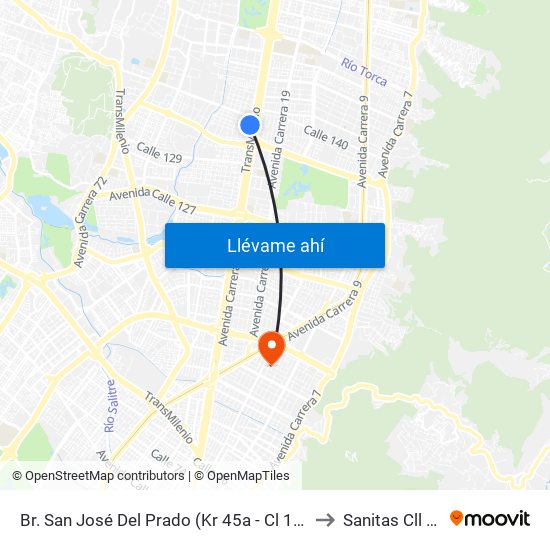 Br. San José Del Prado (Kr 45a - Cl 137) to Sanitas Cll 95 map