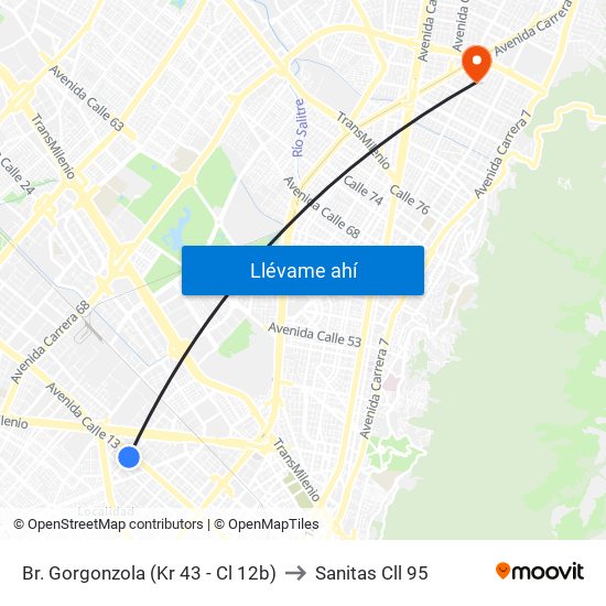 Br. Gorgonzola (Kr 43 - Cl 12b) to Sanitas Cll 95 map