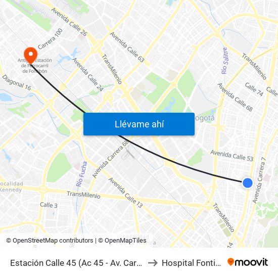 Estación Calle 45 (Ac 45 - Av. Caracas) to Hospital Fontibón map