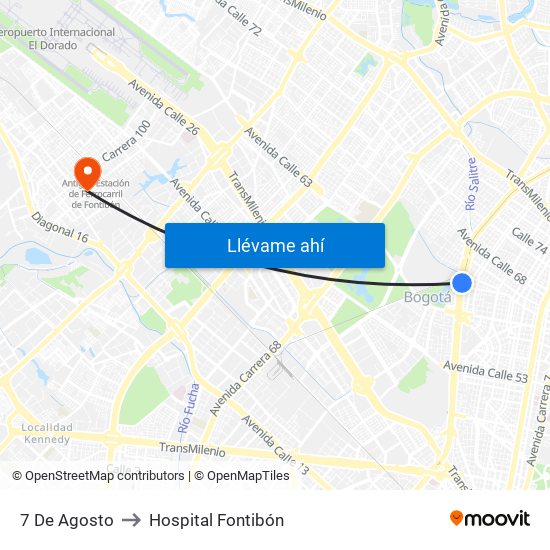 7 De Agosto to Hospital Fontibón map