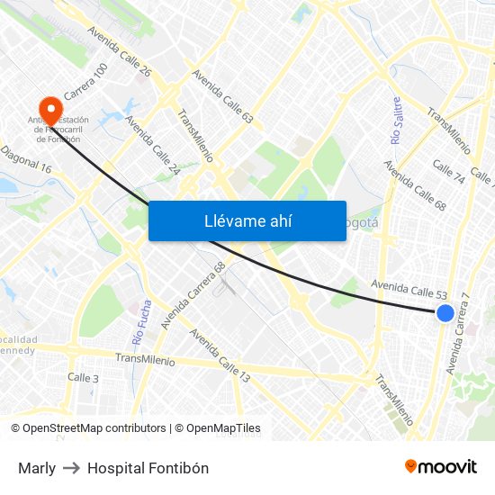 Marly to Hospital Fontibón map
